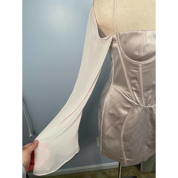 House of CB Isra Long Sleeve Georgette Corset Mini Dress in Crystal Pink Size S - Picture 12 of 14